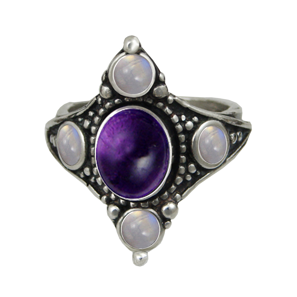 Sterling Silver Renaissance Queen's Ring With Amethyst Size 9